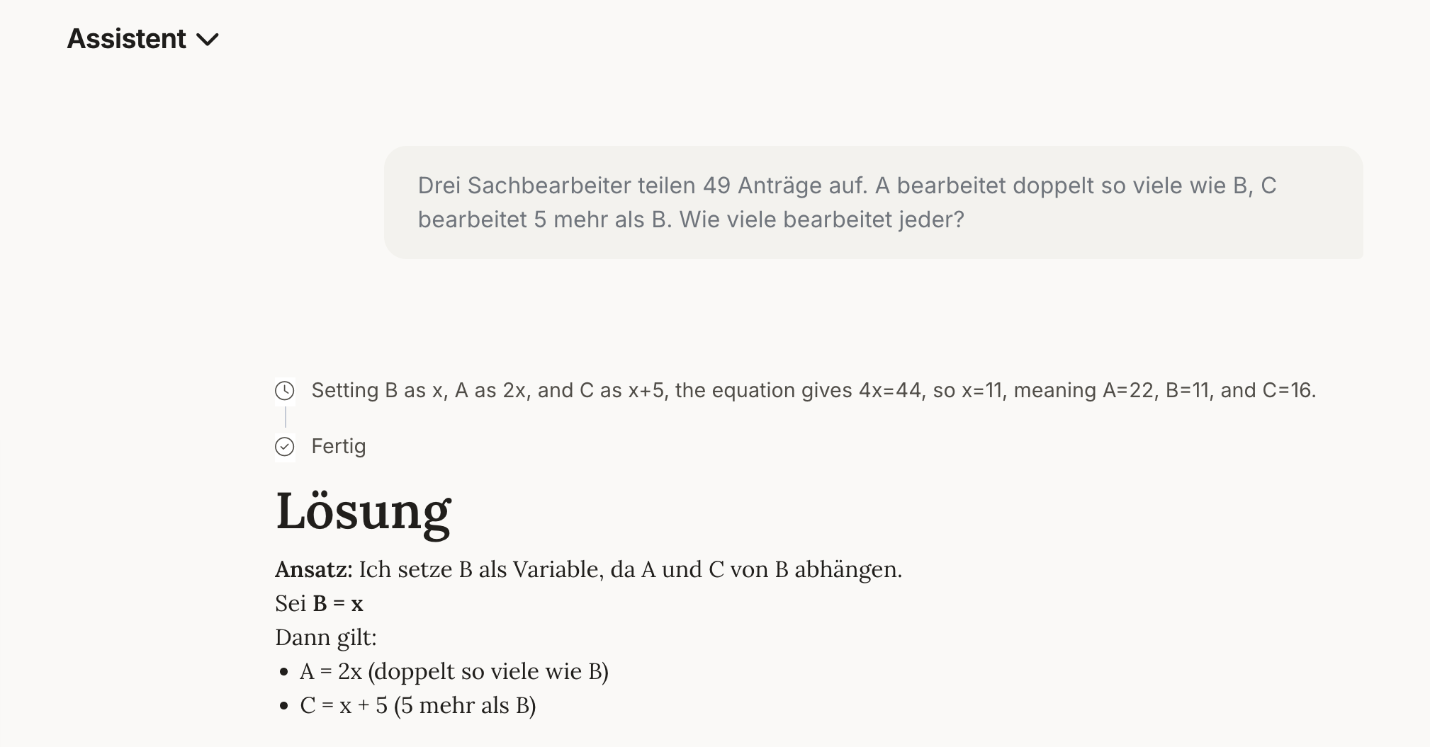 Der aufgeklappte Reasoning-Bereich mit sichtbarem Gedankengang