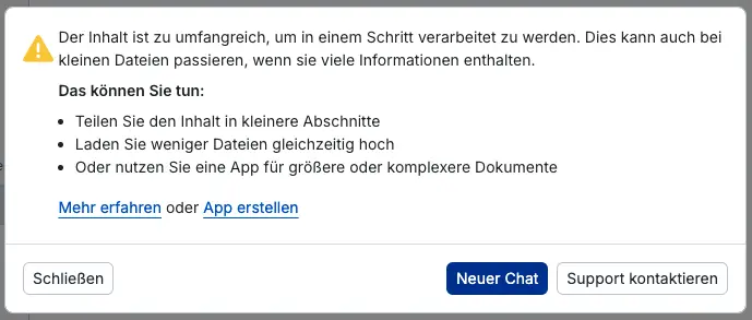 Fehlermeldung „Dokument zu groß"
